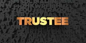 Trustee - Gold text on black background - 3D rendered royalty free stock picture. This image can be used for an online website banner ad or a print postcard.